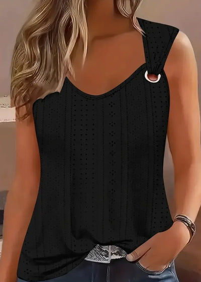 Eyelet Solid Tank Top, Casual Sleeveless Tank Top For Summer, Women's Clothing